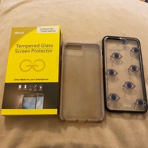 1 tempered glass screen protector; iPhone 8+ cases